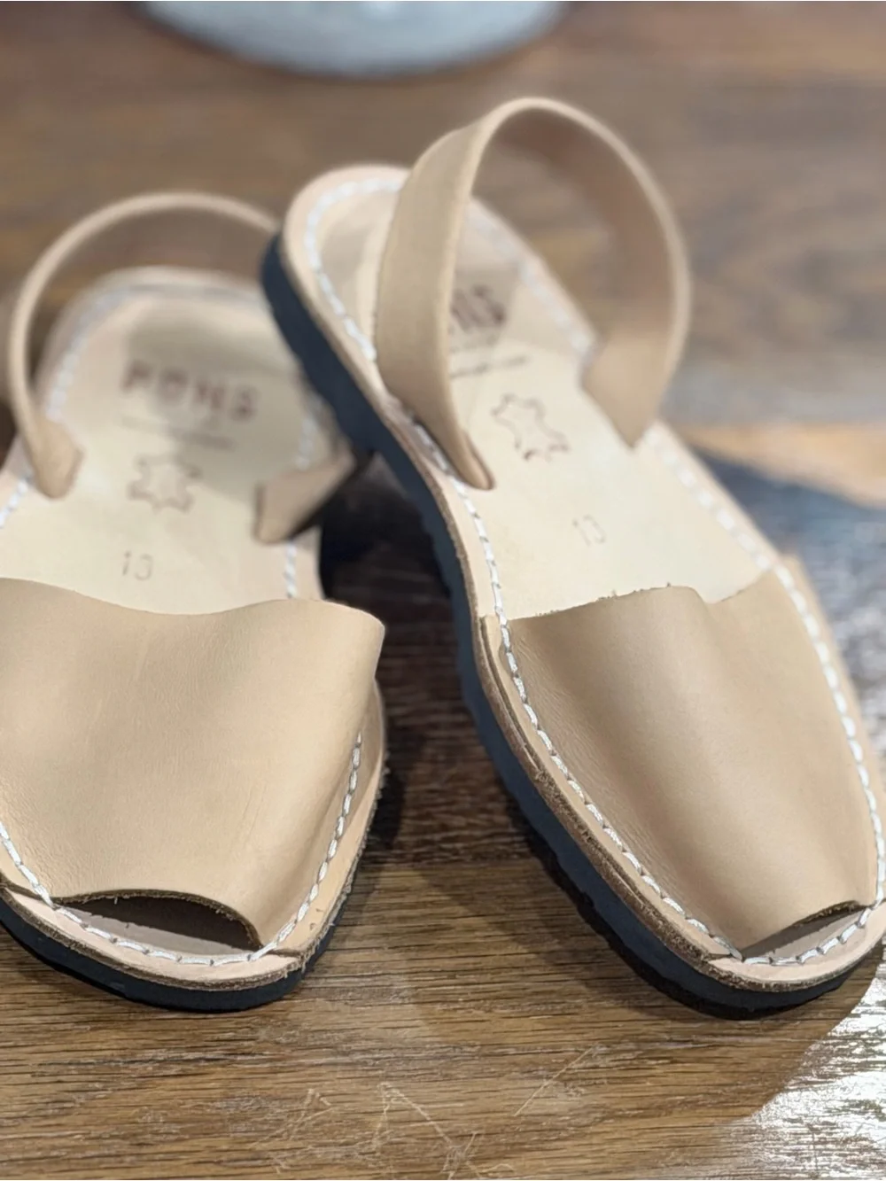 Pons Kids Leather Backstrap Sandals — Natural Beige